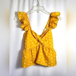 Mustard yellow with white polka dots crop tank women's M  #1721